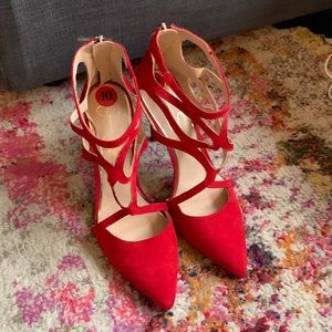 Red Strappy Stilettos w/ Pointed Toes 👠